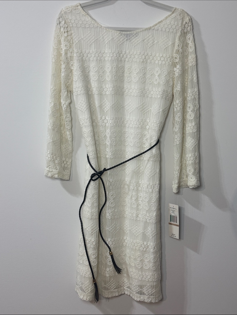 Sharagano Women's Cream Lace Sheath Dress with Belt - Size 12
